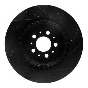 Volvo V70 Brake Rotor (1) - Rear Left - R1 Concepts - Drilled & Slotted - Black - `04-`07